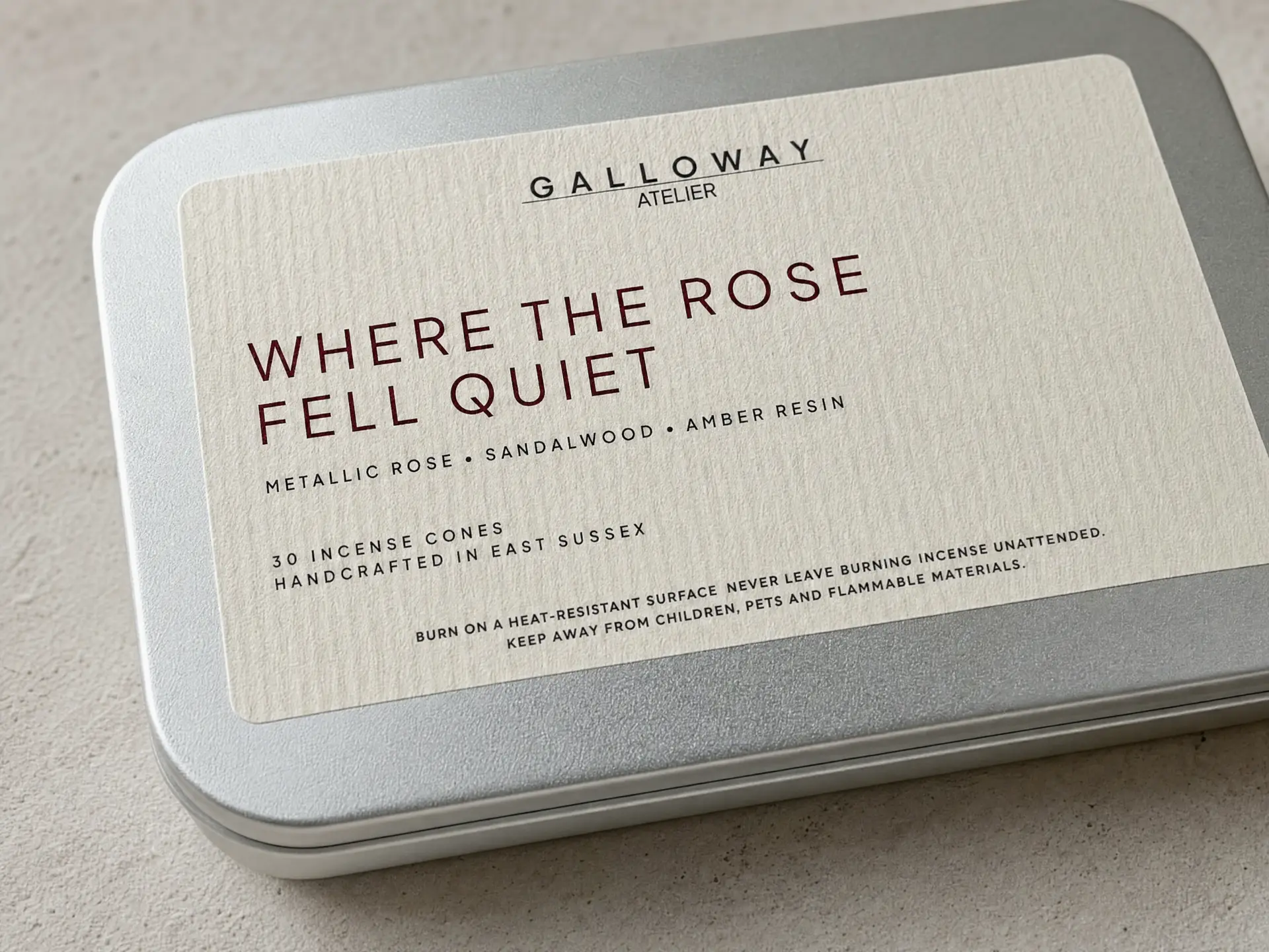Where the Rose Fell Quiet incense cones tin